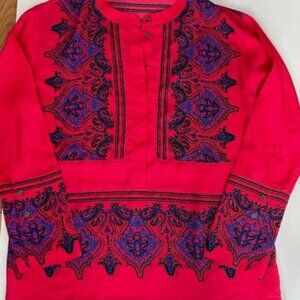 J CREW Paisley Tunic Henley Top Blouse Red/Blue